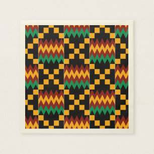 Schwarzer, grüner, roter und gelber Kente Stoff Serviette