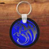 Schwarzer Grunge-Drache rund Schlüsselanhänger (Vorderseite)