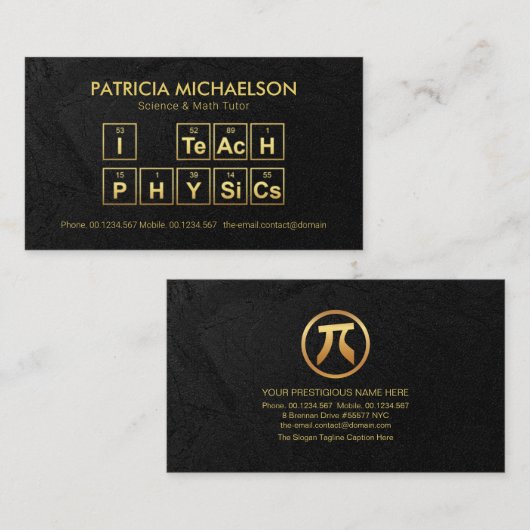 Schwarzer Grunge "Ich lehre Physik" Periodischer T Visitenkarte (Vorne/Hinten)
