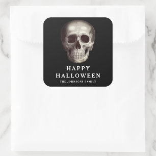 Schwarzer gruseliger Totenkopf Erwachsener Hallowe Quadratischer Aufkleber