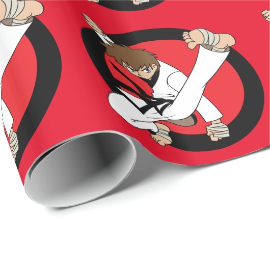 Schwarzer Gurt-Karate/Ninja brünetter Junge Geschenkpapier (Rolleneckpunkt)