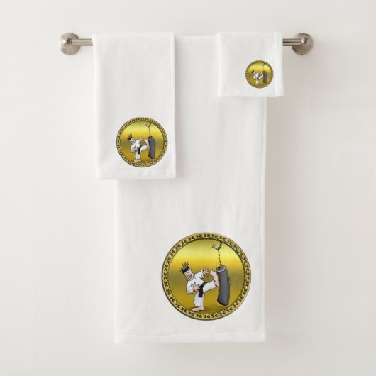 Schwarzer Gürtelkarate-Mann, der eine schwarze Tra Badhandtuch Set (Insitu)