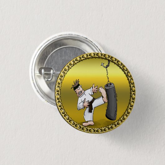 Schwarzer Gürtelkarate-Mann, der eine schwarze Tra Button (Vorne & Hinten)