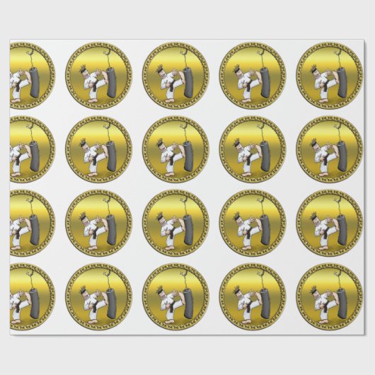 Schwarzer Gürtelkarate-Mann, der eine schwarze Tra Geschenkpapier (Flach)