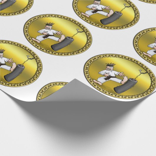 Schwarzer Gürtelkarate-Mann, der eine schwarze Tra Geschenkpapier (Ecke)