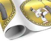 Schwarzer Gürtelkarate-Mann, der eine schwarze Tra Geschenkpapier (Rolleneckpunkt)
