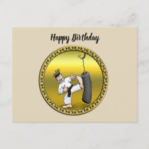 Schwarzer Gürtelkarate-Mann, der eine schwarze Tra Postkarte