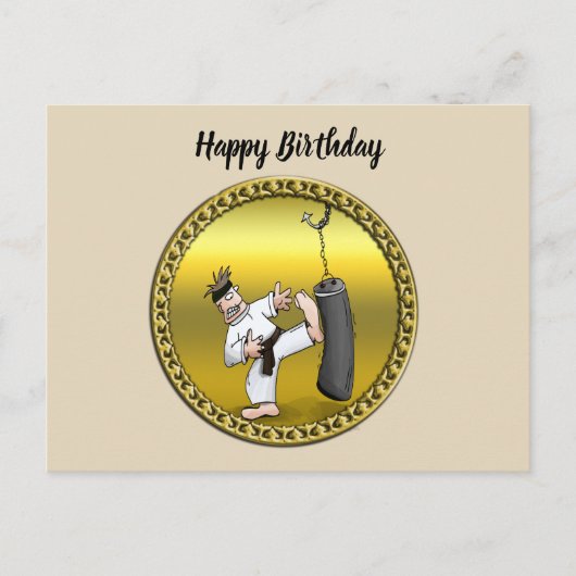 Schwarzer Gürtelkarate-Mann, der eine schwarze Tra Postkarte (Vorderseite)