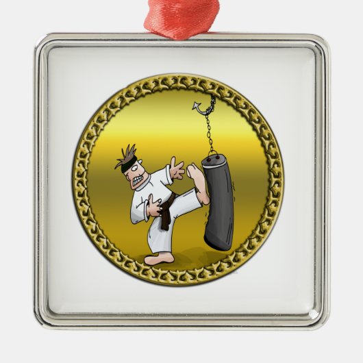 Schwarzer Gürtelkarate-Mann, der eine schwarze Tra Silbernes Ornament (Vorne)