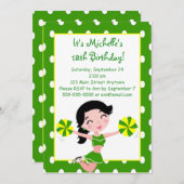 Schwarzer Haar Grüngelber Cheerleader Einladungen (Vorne/Hinten)