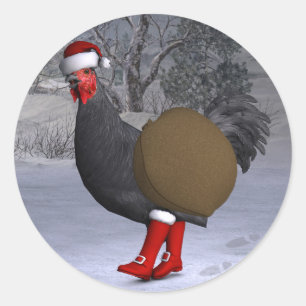 Schwarzer Hahn Weihnachtsmann Runder Aufkleber