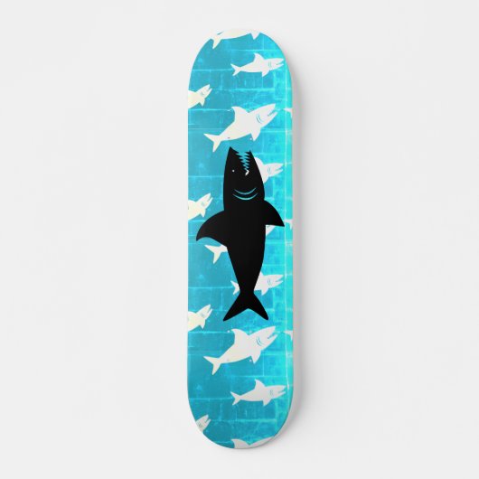 Schwarzer Hai Grauer Hai Muster Blau Hintergrund Skateboard (Vorne)