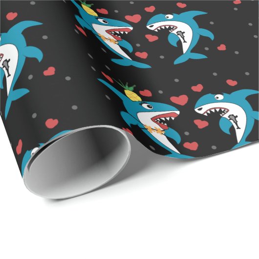 Schwarzer Hai-Muster Geschenkpapier (Rolleneckpunkt)