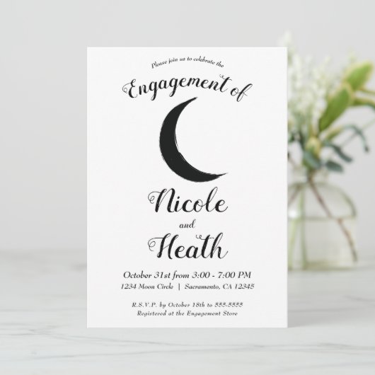 Schwarzer Halbmond Astrologie Zodiac Verlobung Einladung (Stehend Vorderseite)