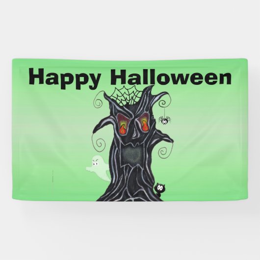 Schwarzer Halloween-Baum mit bösen Gesichtern Banner (Horizontal)