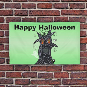 Schwarzer Halloween-Baum mit bösen Gesichtern Banner