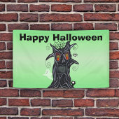Schwarzer Halloween-Baum mit bösen Gesichtern Banner