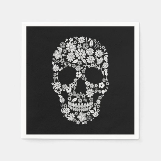 Schwarzer Halloween-Blume Skull Serviette (Vorderseite)