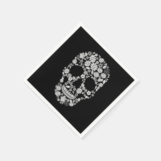 Schwarzer Halloween-Blume Skull Serviette (Ecke)