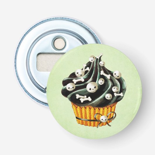 Schwarzer Halloween Cupcake mit kleinen Schädel Flaschenöffner (Vorderseite)