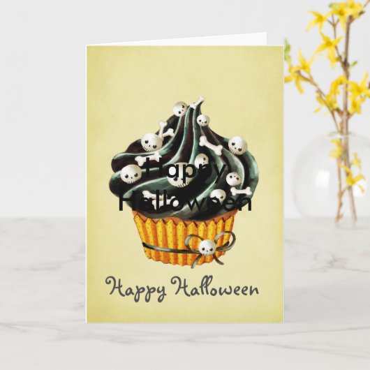 Schwarzer Halloween-kleiner Kuchen Karte (Gelbe Blume)