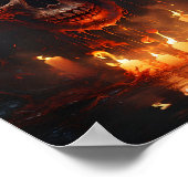 Schwarzer Halloween-Schädel mit Flamme im Dunkeln Poster (Ecke)