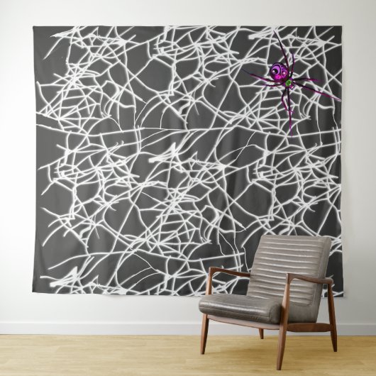 Schwarzer Halloween Spiderweb Foto Hintergrund Wandteppich (Beispiel (Horizontal))