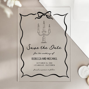 Schwarzer, handgezeichneter Bogen Hochzeit Save th Acryleinladungen