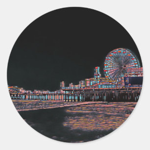 Schwarzer Hartglas Santa Monica Pier Runder Aufkleber