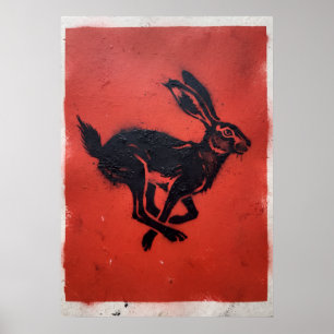 Schwarzer Hase Rote Linolschnitt-Volks kunst Poster