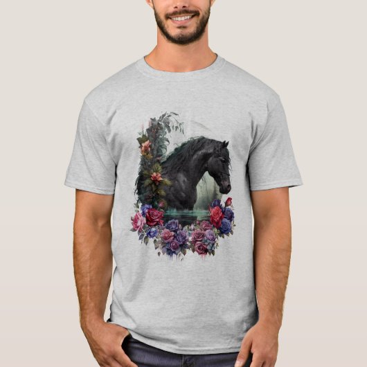 Schwarzer Hengst mit gotischen Blume Klassischer T T-Shirt (Vorderseite)
