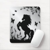 Schwarzer Hengst / Pferd auf Silber züchten Mousepad (Mit Mouse)