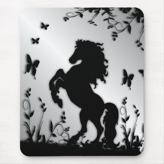 Schwarzer Hengst / Pferd auf Silber züchten Mousepad (Vorne)