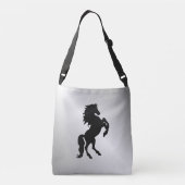 Schwarzer Hengst / Pferd auf Silber züchten Tragetaschen Mit Langen Trägern (Rückseite)