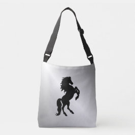 Schwarzer Hengst / Pferd auf Silber züchten Tragetaschen Mit Langen Trägern