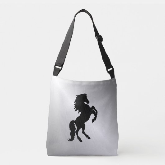 Schwarzer Hengst / Pferd auf Silber züchten Tragetaschen Mit Langen Trägern (Vorderseite)