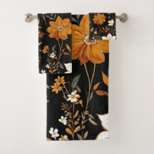 Schwarzer Herbst Boho Vintag Gold Floral Muster