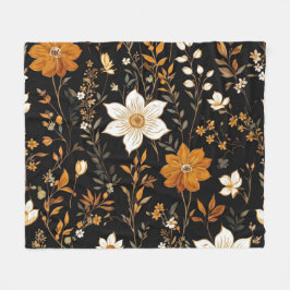 Schwarzer Herbst Boho Vintag Gold Floral Muster Fleecedecke