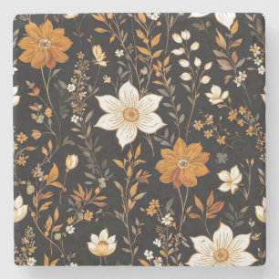 Schwarzer Herbst Boho Vintag Gold Floral Muster Steinuntersetzer