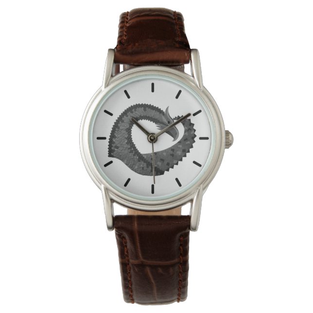 Schwarzer Herzdrache in Weiß Armbanduhr (Vorderseite)