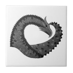 Schwarzer Herzdrache in Weiß Fliese