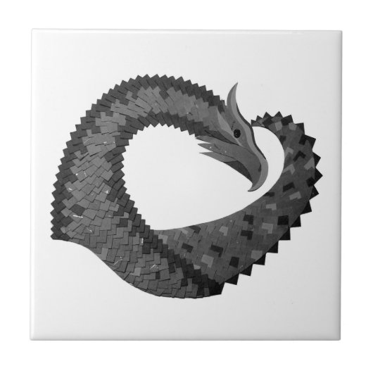 Schwarzer Herzdrache in Weiß Fliese (Vorderseite)