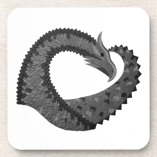 Schwarzer Herzdrache in Weiß Getränkeuntersetzer (Vorderseite)