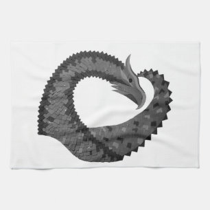 Schwarzer Herzdrache in Weiß Handtuch