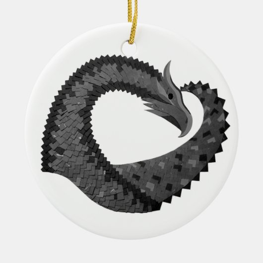 Schwarzer Herzdrache in Weiß Keramik Ornament (Vorne)