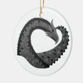 Schwarzer Herzdrache in Weiß Keramik Ornament (Links)