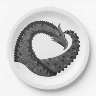 Schwarzer Herzdrache in Weiß Pappteller