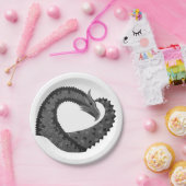 Schwarzer Herzdrache in Weiß Pappteller (Party)