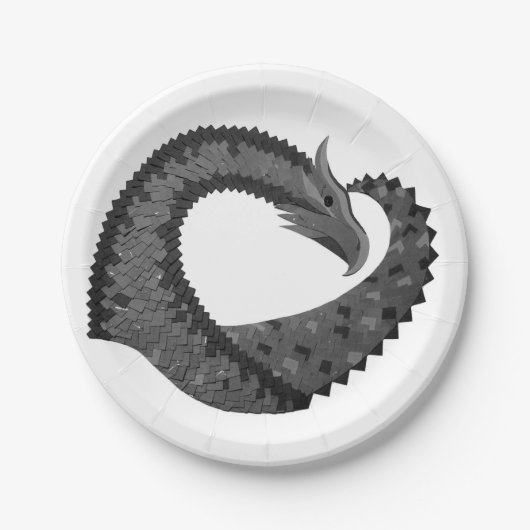 Schwarzer Herzdrache in Weiß Pappteller (Vorderseite)