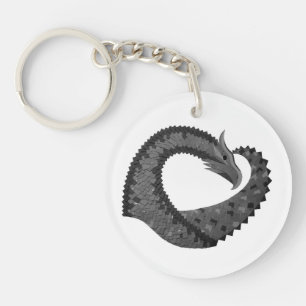 Schwarzer Herzdrache in Weiß Schlüsselanhänger